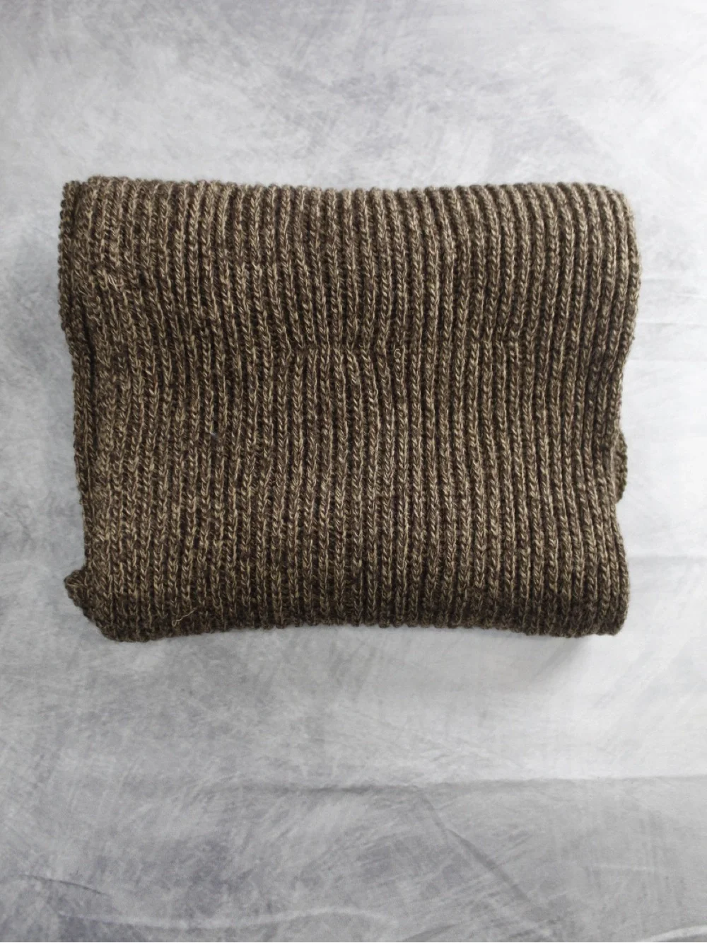 Lorone Knit Cowl Scarf Marled Brown Chunky Ribbed Neck Warmer Leather Tag